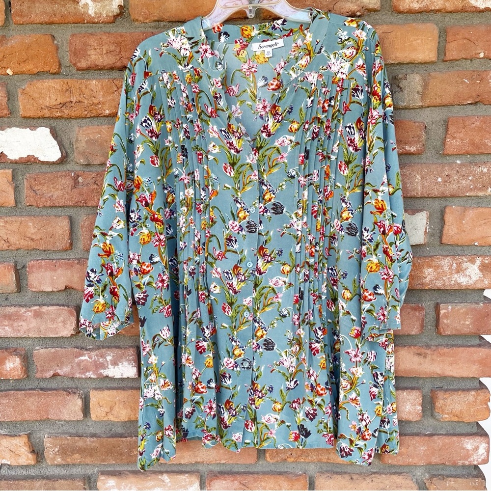 Serengeti Green Floral Cottagecore Button-down Top Size 2X